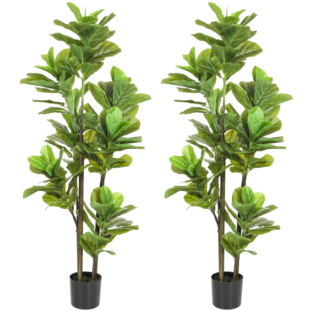 2 Piante Finte Ficus Lyrata 150 cm con Vaso Cemento ¨C Minimal ¨C Verde