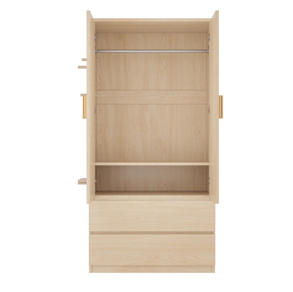 Armadio multifunzionale 70x50x170 cm con pannello forato laterale, cassetti nascosti e spazio appendiabiti, colore legno