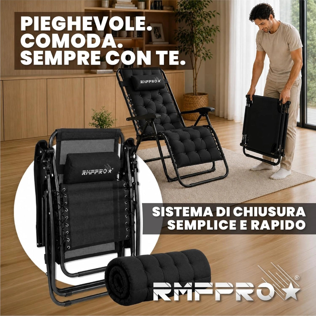 RMF PRO Sdraio da Giardino Pieghevole NERA