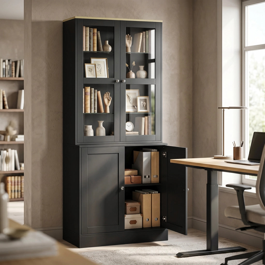 Libreria vetrina con 6 ripiani e 4 ante ¨C Minimal ¨C nero