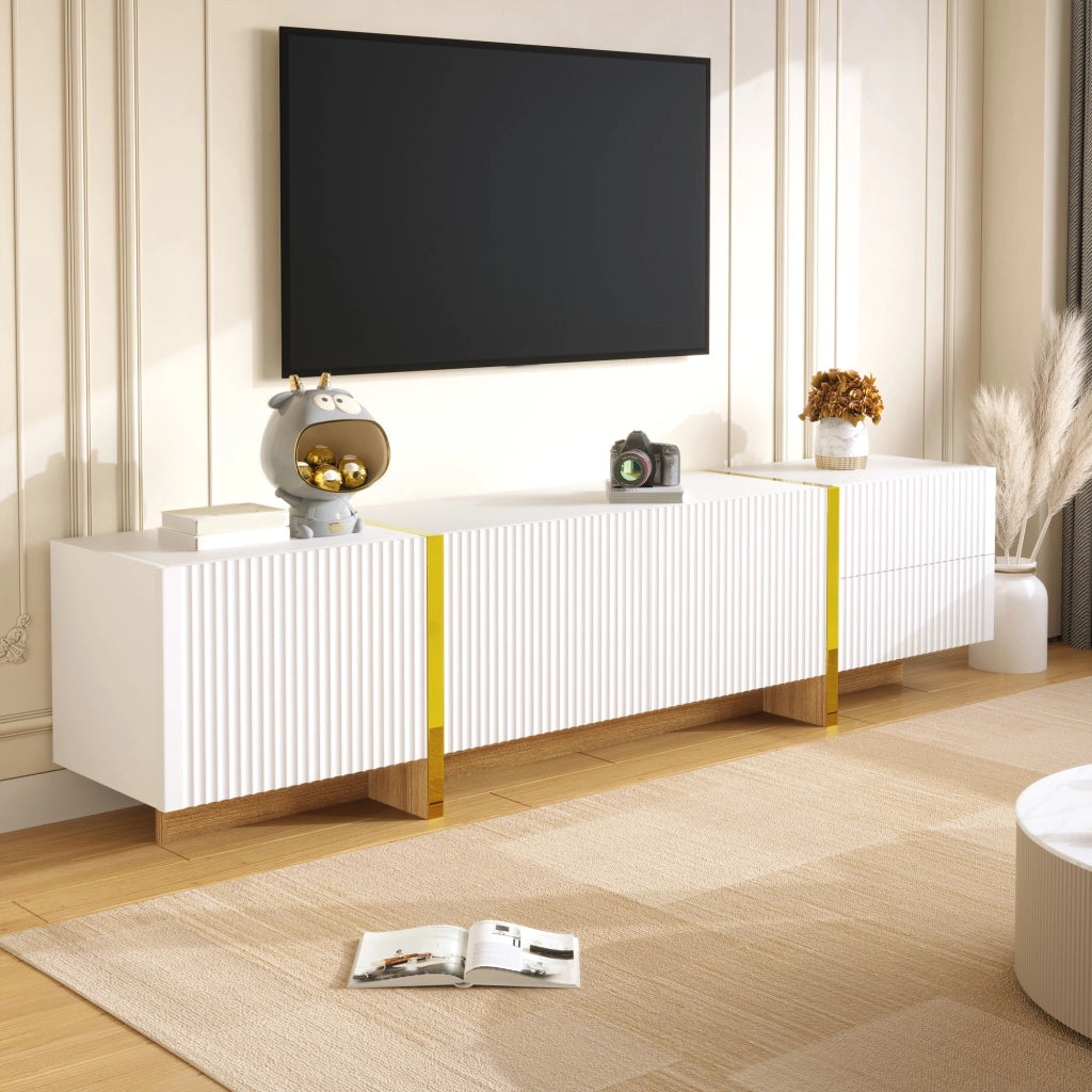 Mobile TV con 3 ante e 2 cassetti in MDF e pannello truciolare bianco oro effetto legno 190 × 35 × 45 cm