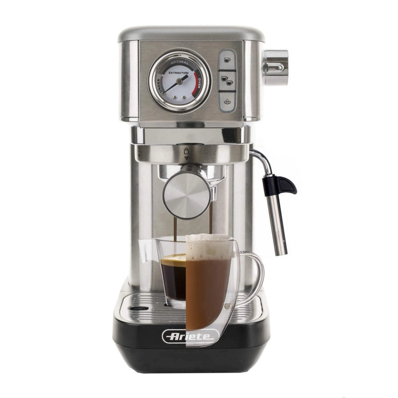 Macchina da Caffè con Manometro - 15 Bar - 1300W - Filtro ½ Tazze - Cappuccino - Silver