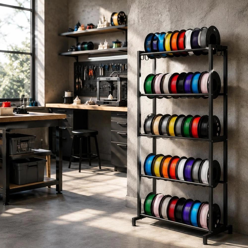 Filament Storage Rack For 3D Printers, 5 Levels, Filament Spool Holder, 635 X 320 X 1300 Mm, Load Capacity 45.3 Kg Per Level, 3D Printer Accessory Organizer For 3D Printing Studios And Workshops, Black