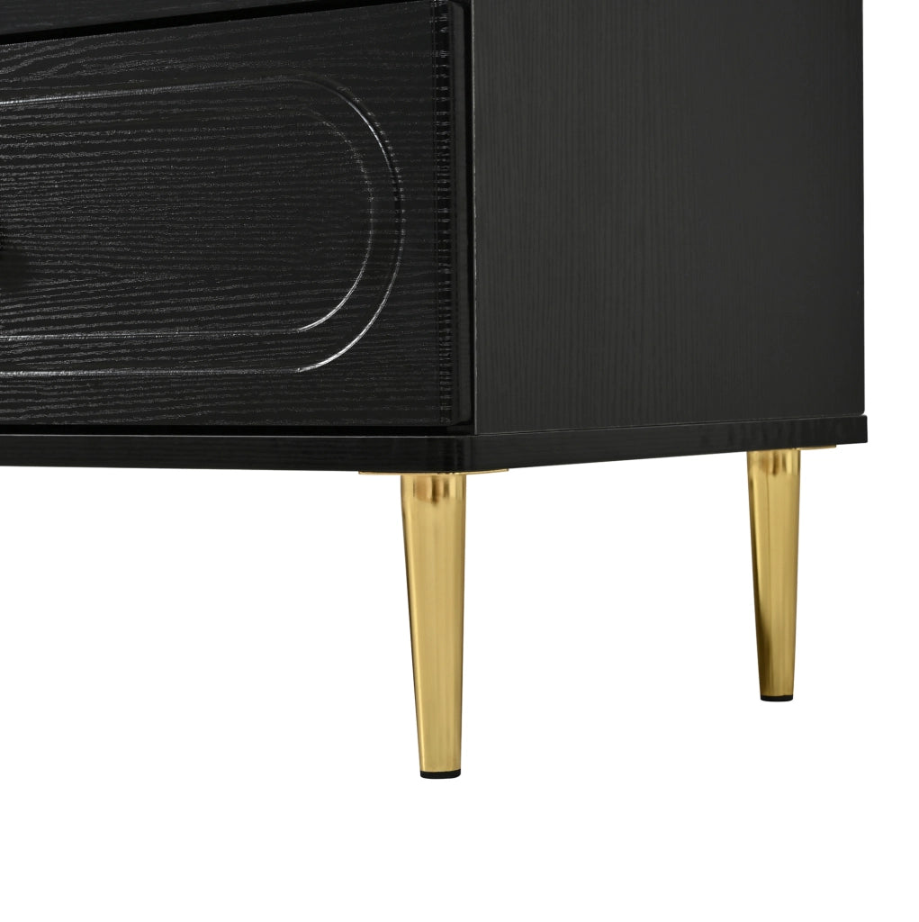 Credenza con 6 cassetti e piedini in metallo in MDF e truciolare nera