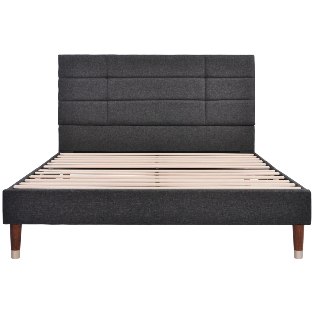Letto matrimoniale 140x200 cm in tessuto grigio con rete a doghe e materasso 7 zone