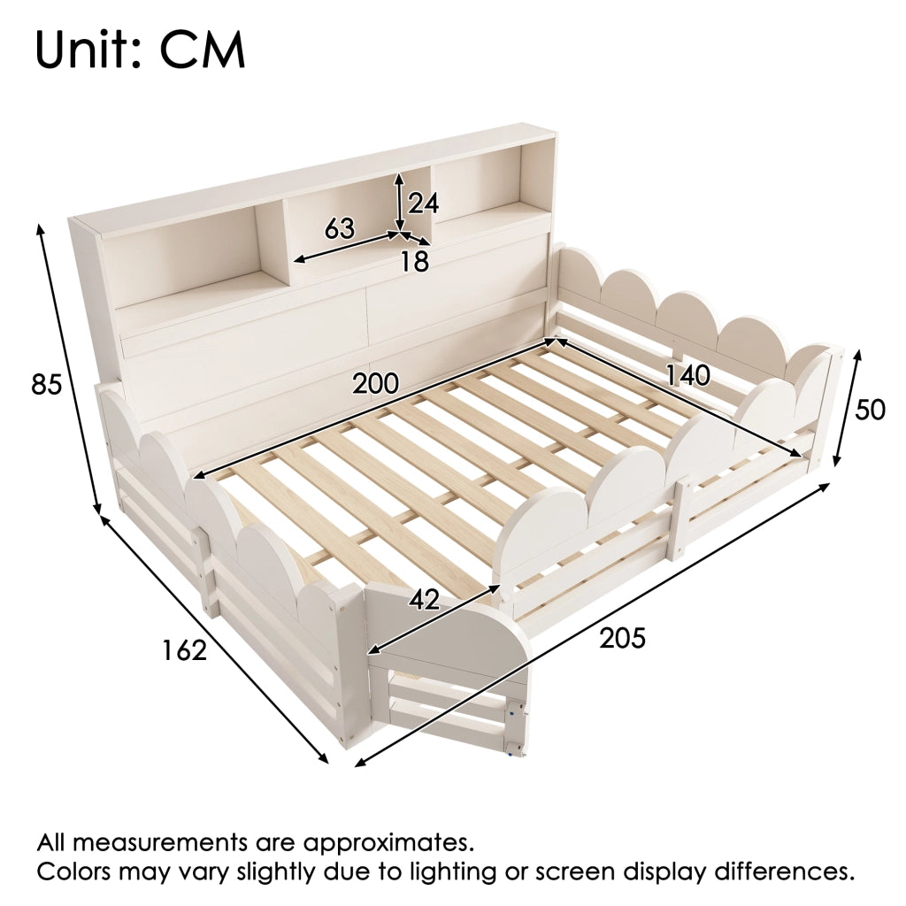 Letto per bambini 140 ¡Á 190 cm con barriera perimetrale chiudibile decorazioni stella e luna in legno bianco