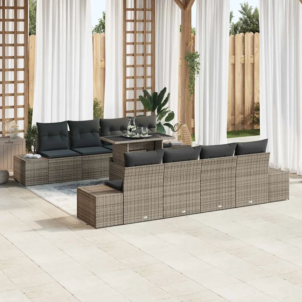 Set Divano da Giardino con cuscino 9 pcs Grigio polyrattan