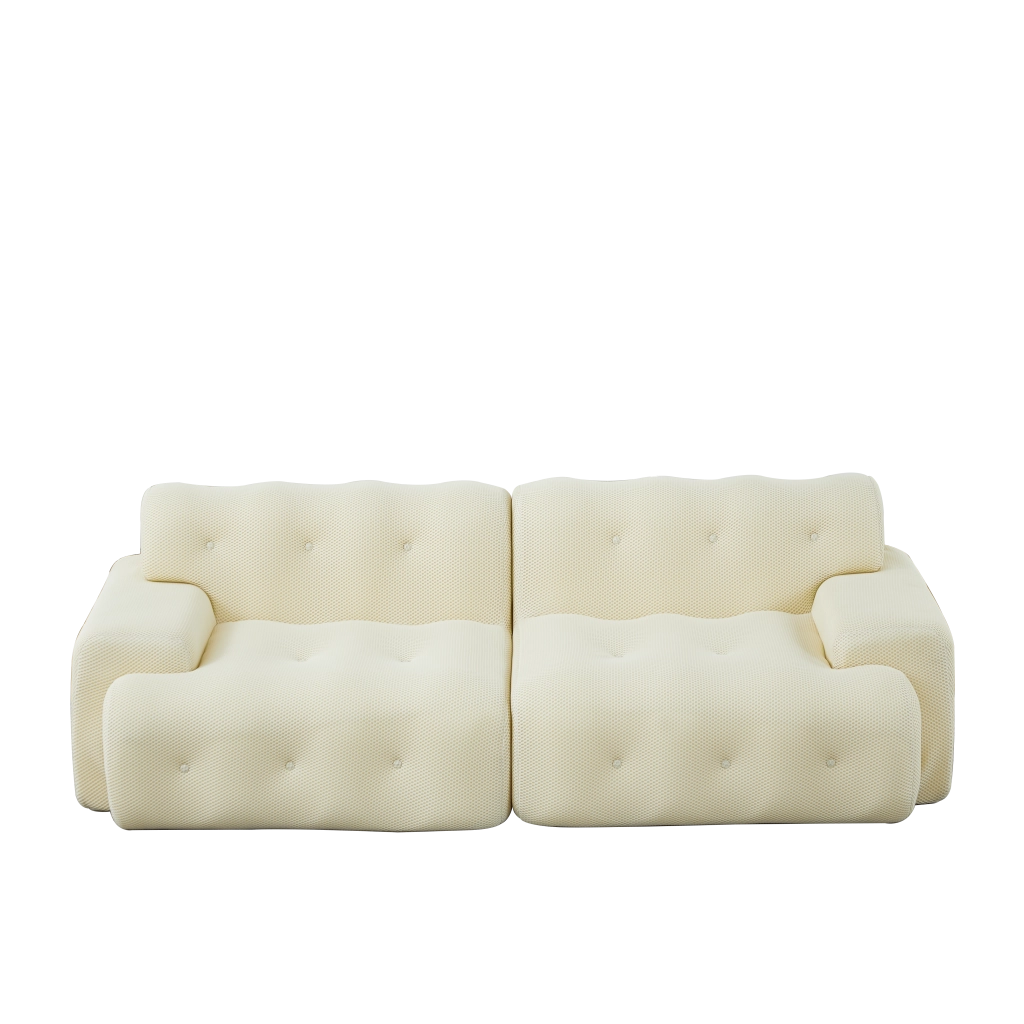 Divano 2 Posti Cloud con Braccioli Larghi ¨C MINIMAL ¨C Beige, Velluto, Chesterfield