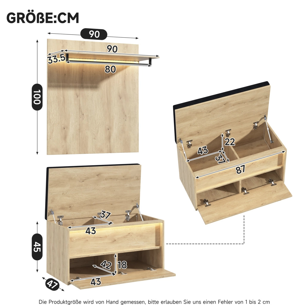 Set mobile ingresso 180x47x200 cm con armadio; specchio; panca imbottita e LED HOMVRA