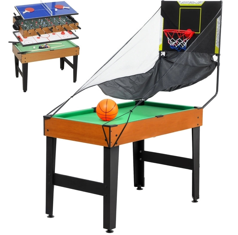 Tavolo da gioco multigioco 5 in 1 134x108x144 cm noce, 53 accessori, struttura in MDF