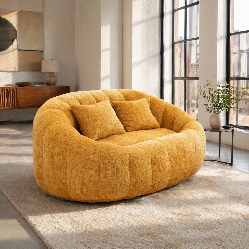 Divano relax in ciniglia gialla 150x95x63 cm; senza installazione