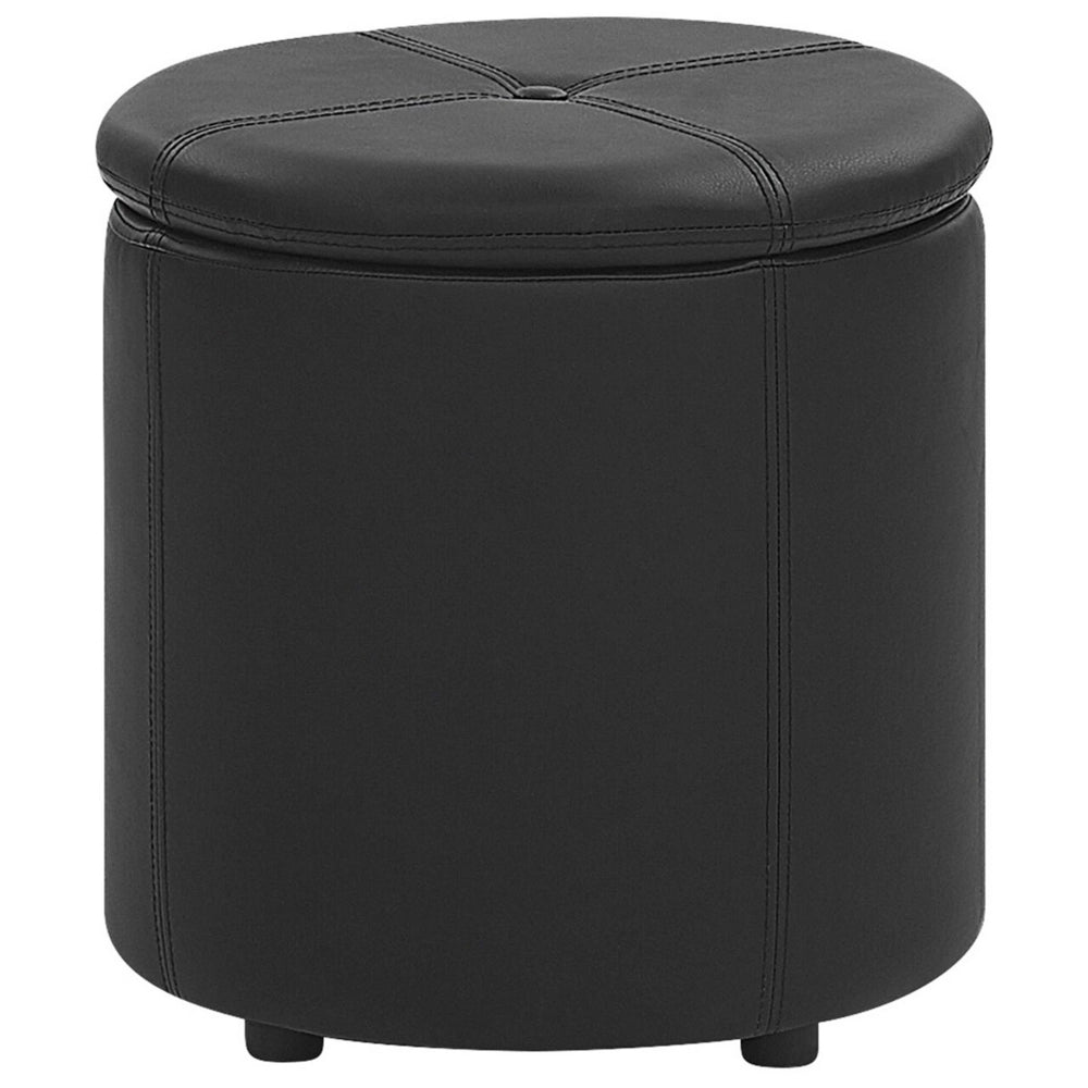 Pouf Ecopelle Nero 40 x 38 cm con Sgabello Contenitivo Glamour