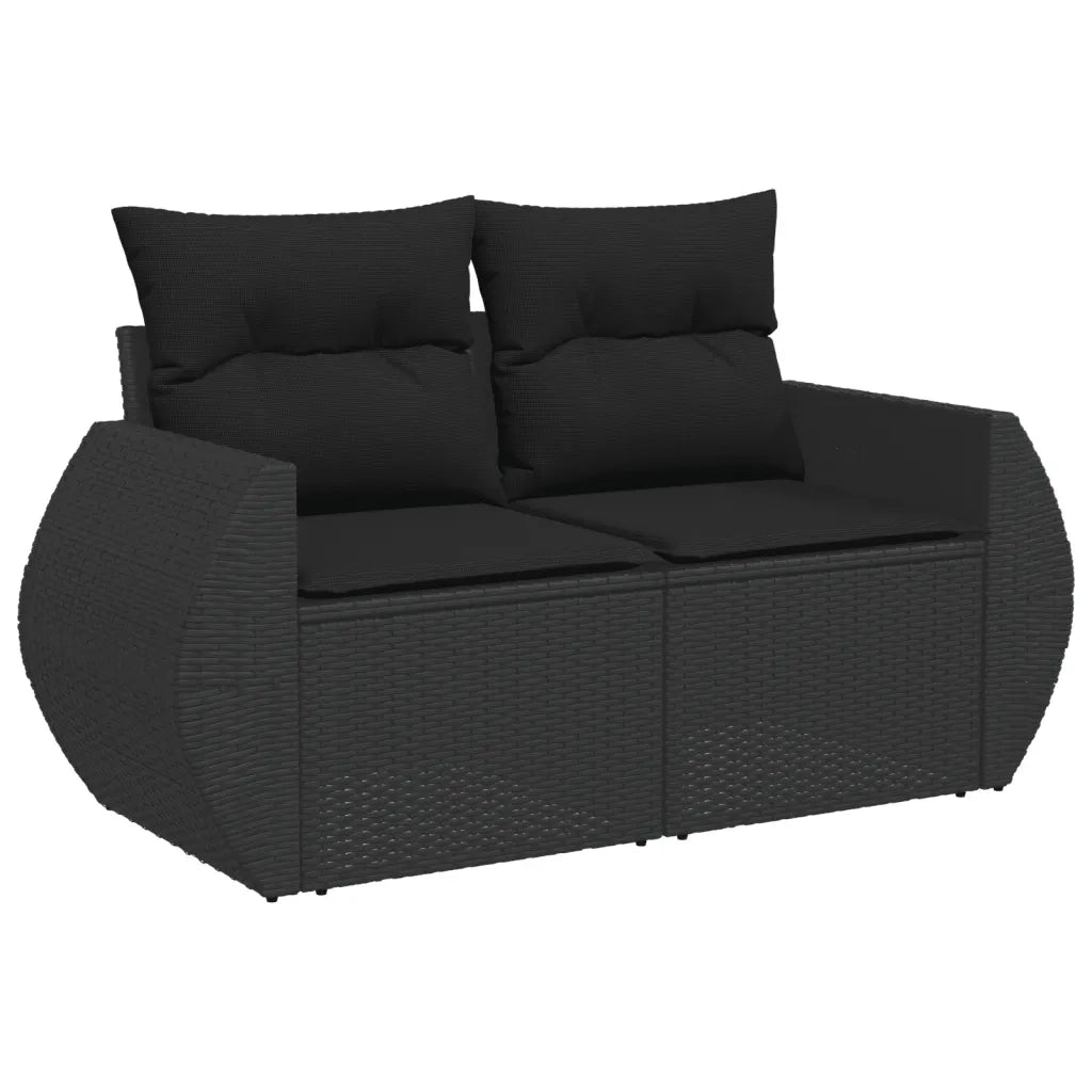 Divano da giardino con cuscini 2 posti nero in polyrattan 365991
