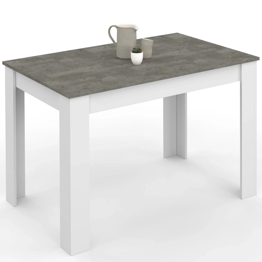 IDMarket - Tavolo da pranzo rettangolare ROZY 4 persone piano effetto cemento bianco 110 cm