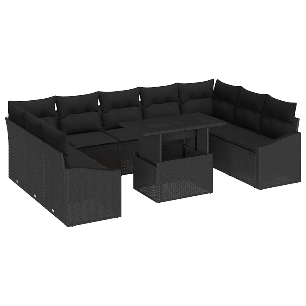 Set di divani con cuscino 10 pcs Nero polyrattan