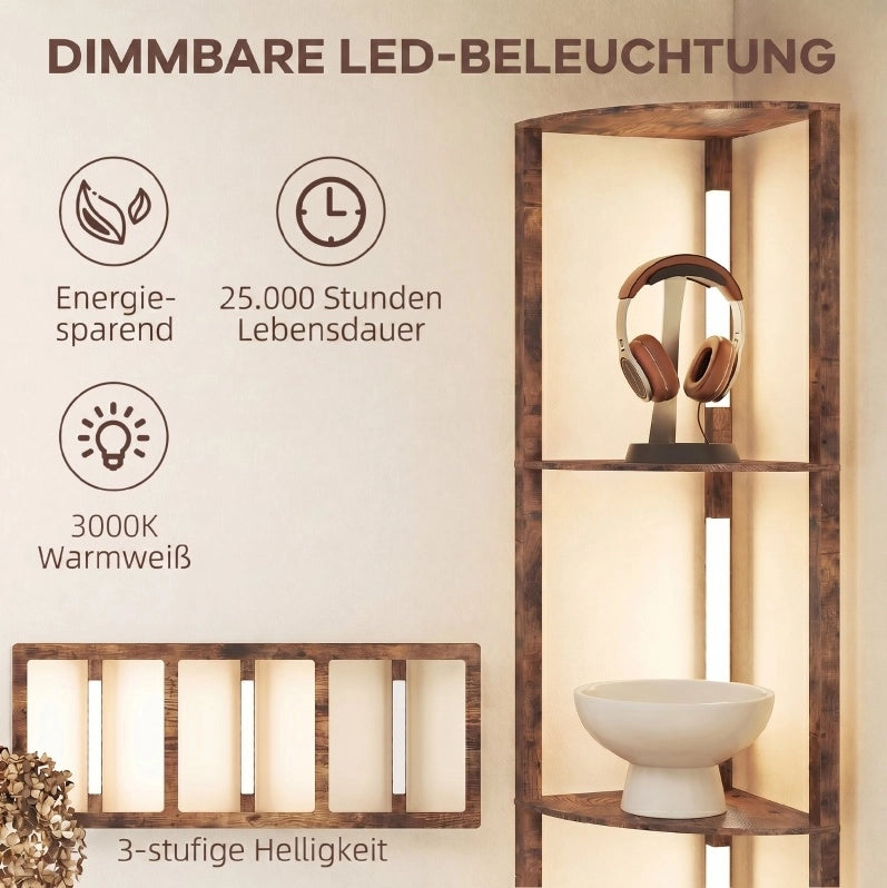 LAMPADA DA TERRA LED Dimmerabile con 5 Ripiani 41x29,5x163,5 cm Marrone Rustico