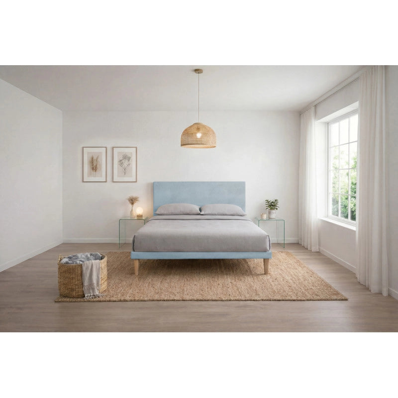 Letto imbottito Matrimoniale 160x190 cm Flat - Con rete,Microfibra,Azzurro