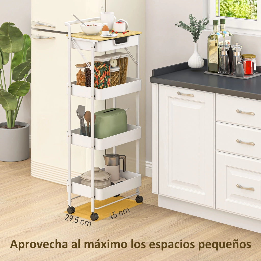 Carrello con cassetti e cestini ¨C zephmum ¨C 4 livelli, bianco