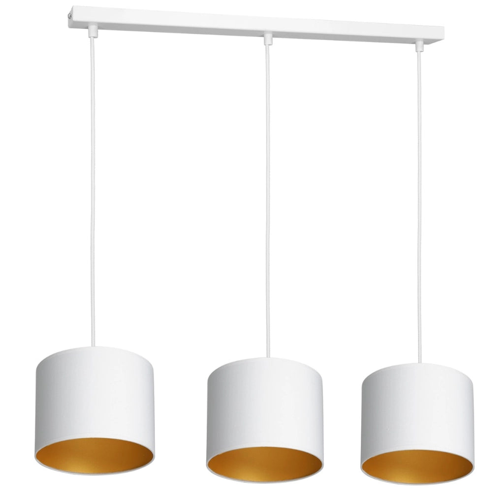 Lampada a sospensione bianca 3 paralumi oro Arden E27