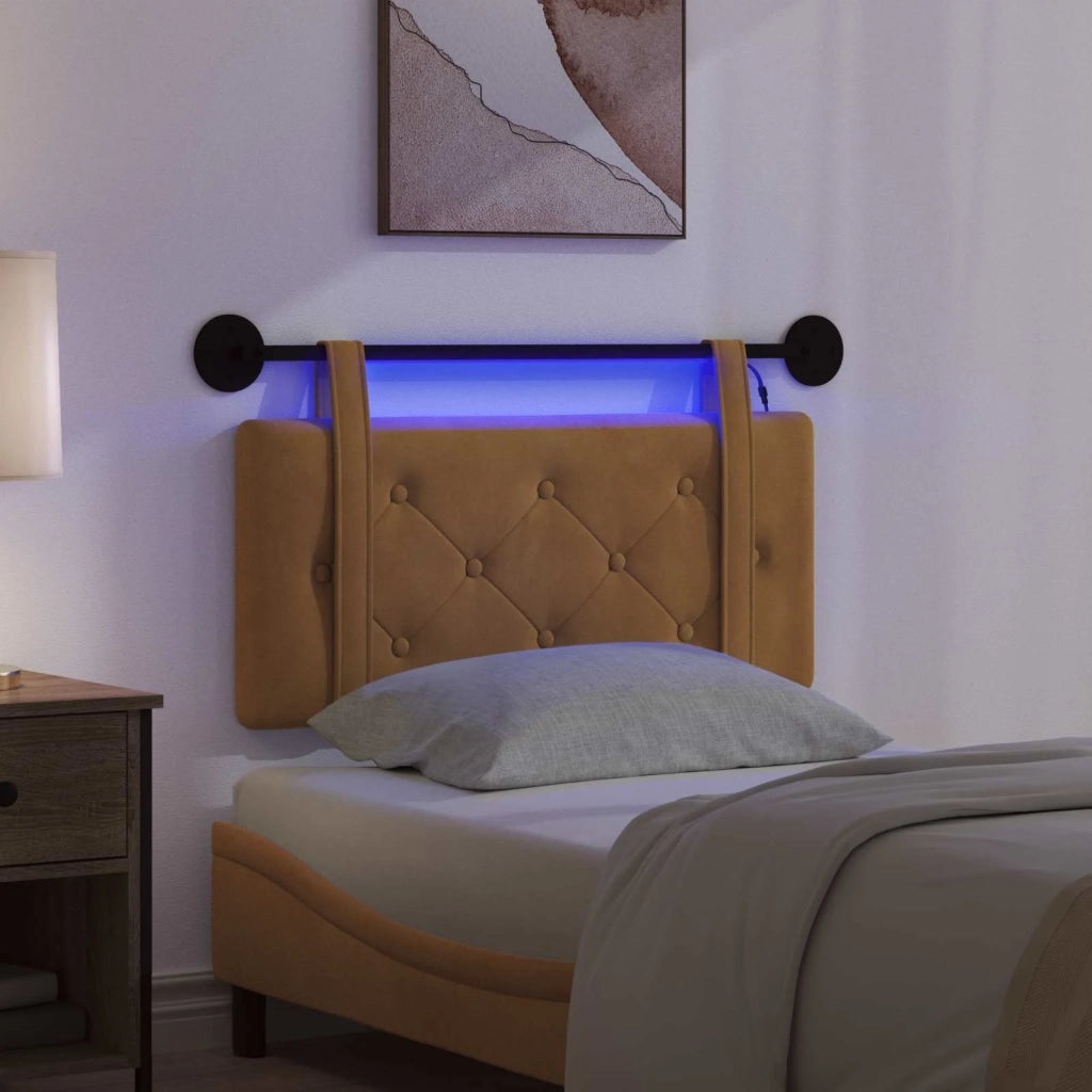 Testiera sospesa Con luce LED Marrone Velluto 3424091