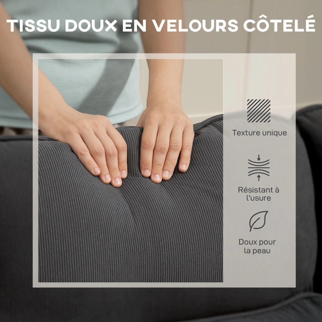 Divano letto angolare in velluto con contenitore e cuscini ¨C Minimal ¨C Grigio 205x135x76 cm