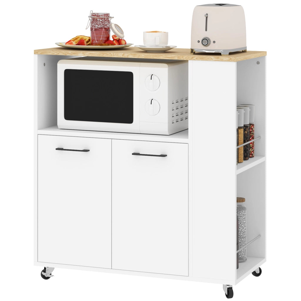 Carrello Cucina in Legno con Armadietto e Ripiano ¨C Minimal ¨C Rovere e Bianco 75x40x80.5