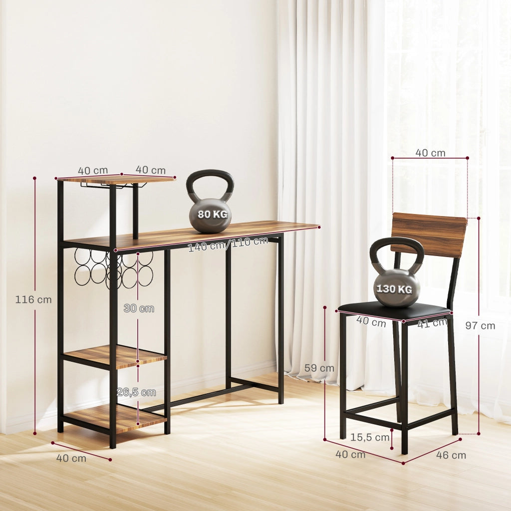 Tavolo da bar con laterali abatibili e 2 sgabelli ¨C Minimal ¨C marrone e nero