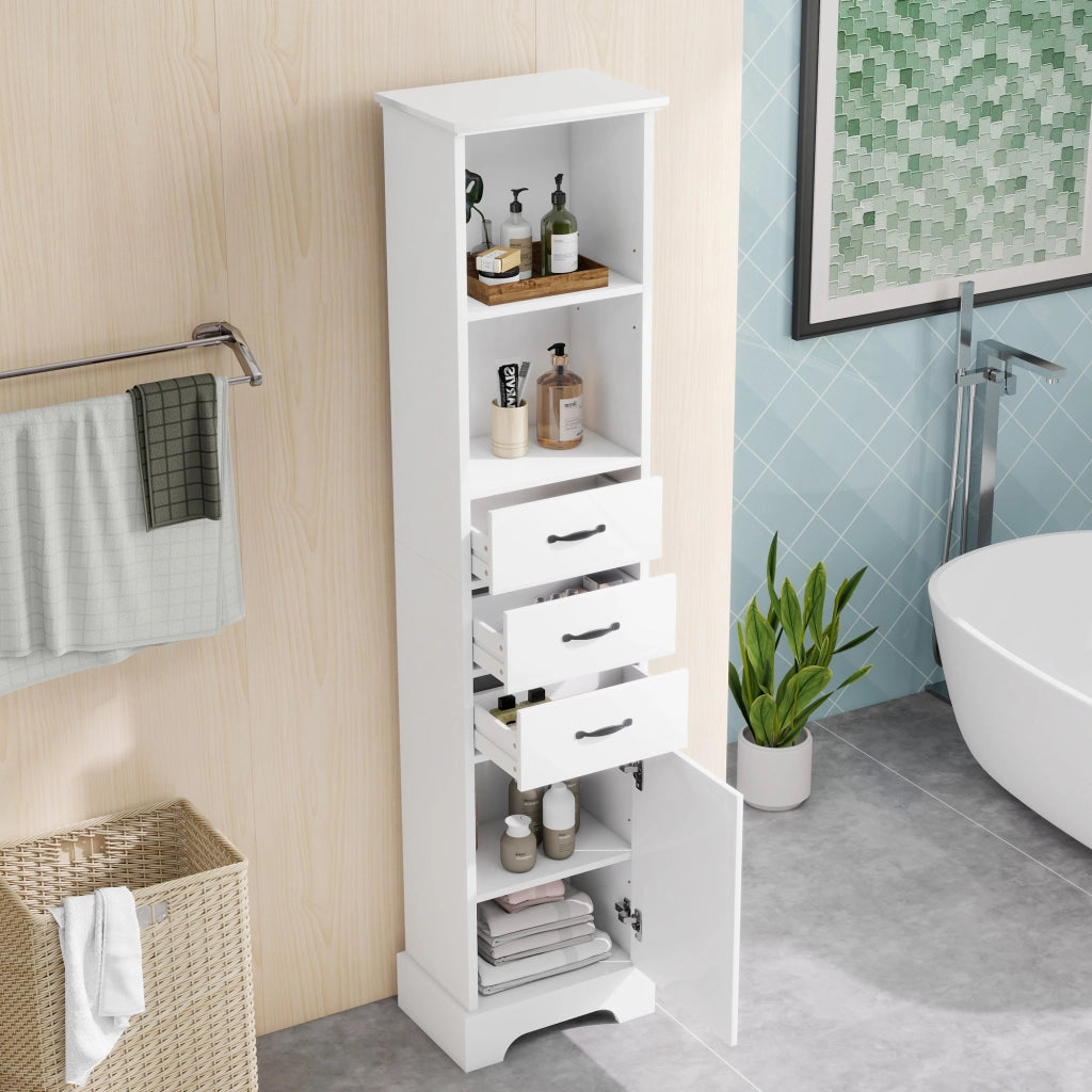 Colonna da bagno con 3 cassetti; vani aperti e ripiani regolabili in MDF laccato bianco 38 × 26 × 172.5 cm