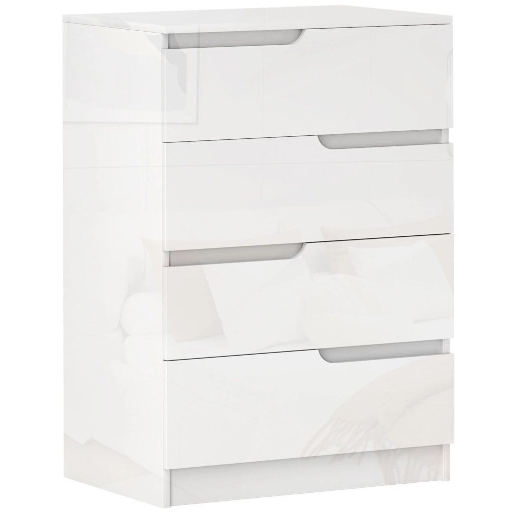 Cassettiera 4 Cassetti Moderna in Legno, Mobiletto Salvaspazio per Camera da Letto e Casa, 60x40x85 cm, Bianco Lucido