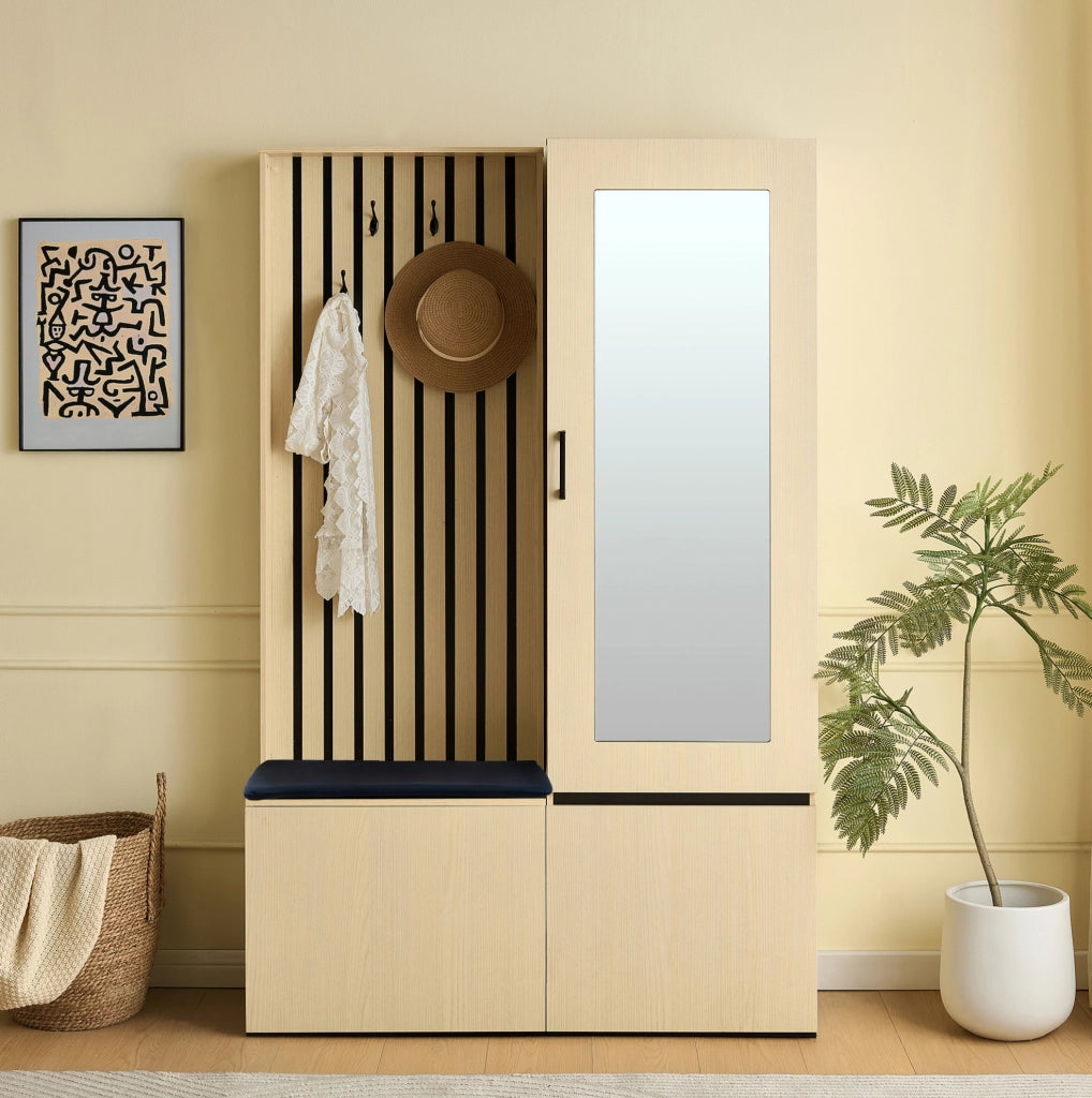 Set guardaroba con specchio e panca in MDF effetto legno