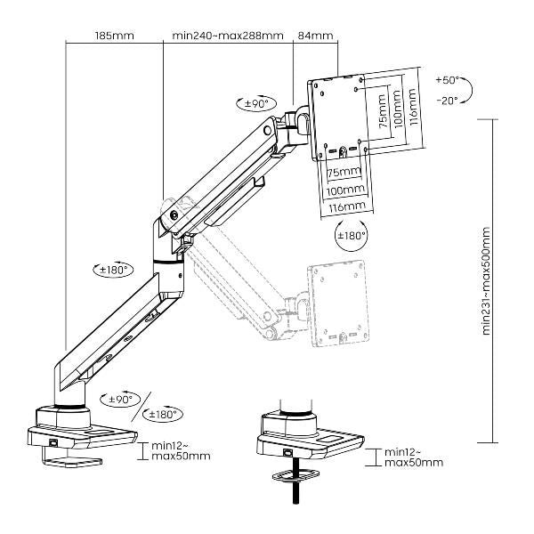Equip staffa di montaggio per monitor da scrivania per impieghi gravosi da 17“ a 49”, nero - 650180