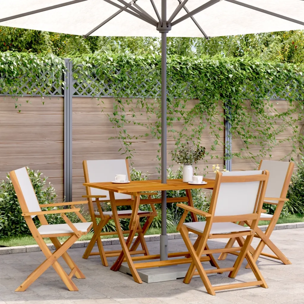 Set Pranzo da Giardino 5pz | Set Salotto da Giardino Crema in Tessuto e Legno Massello