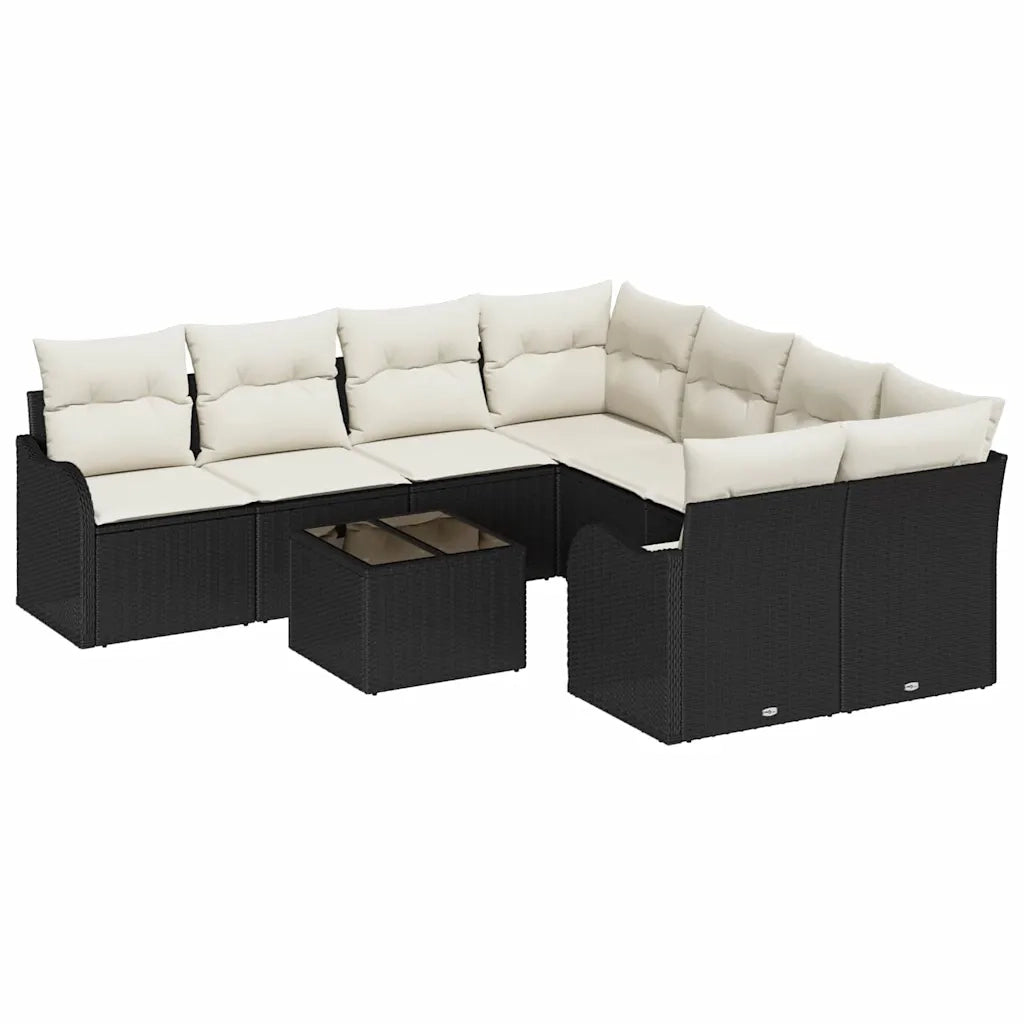 Set Divano da Giardino con cuscino 9 pcs Nero e Crema