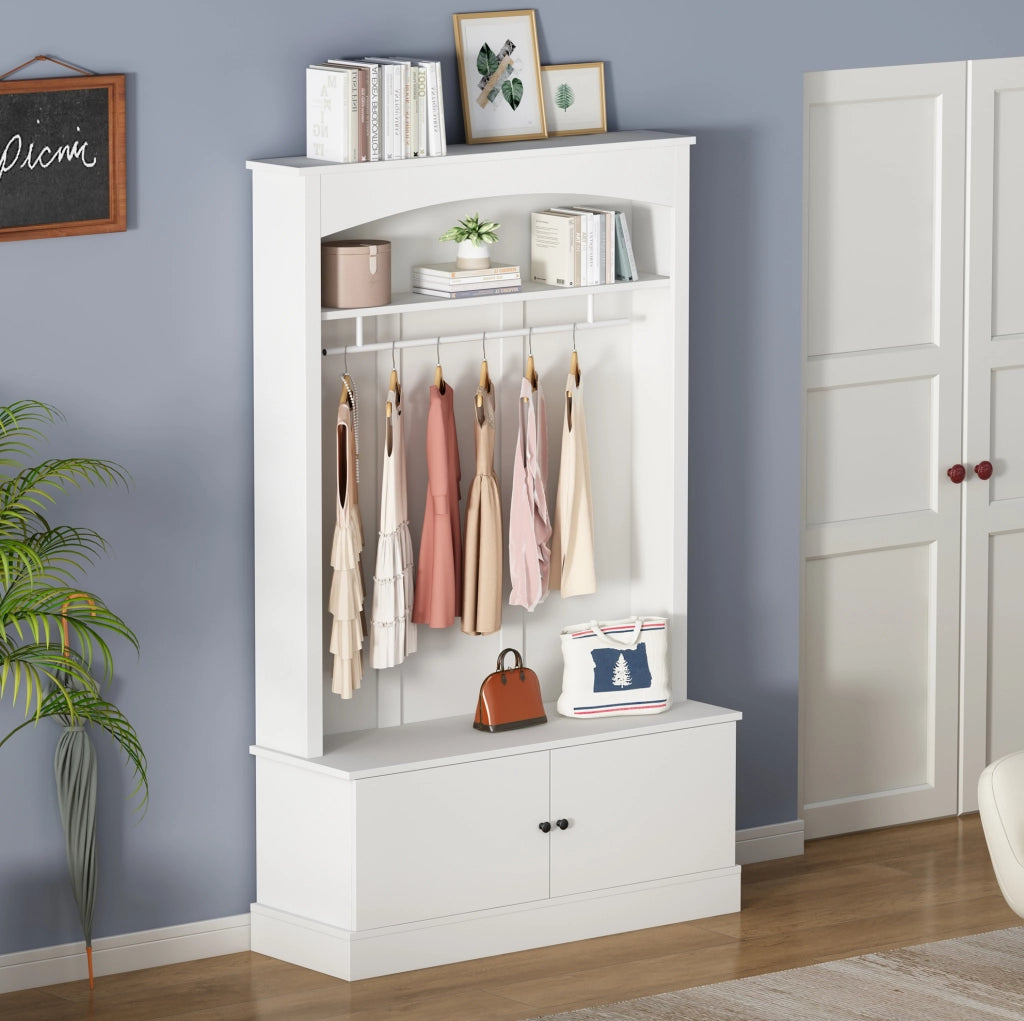 Mobile guardaroba con panca e barra appendiabiti; 120 ¡Á 40 ¡Á 190 cm; bianco