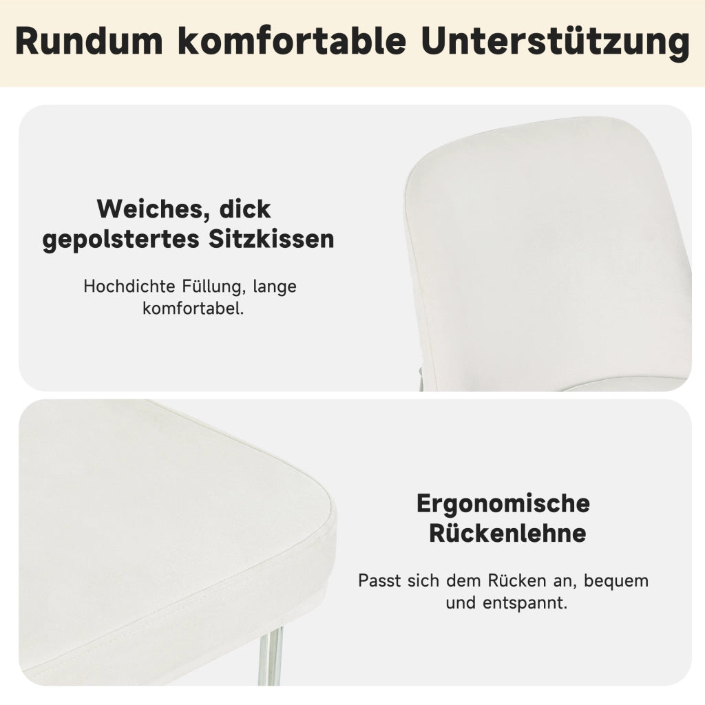 Set di 2 sedie da pranzo in velluto beige con struttura in metallo cromato