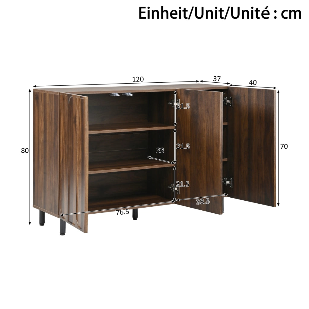 Credenza 120x37x80 cm porta scarpe con ripiani regolabili in MDF e pannello truciolare noce