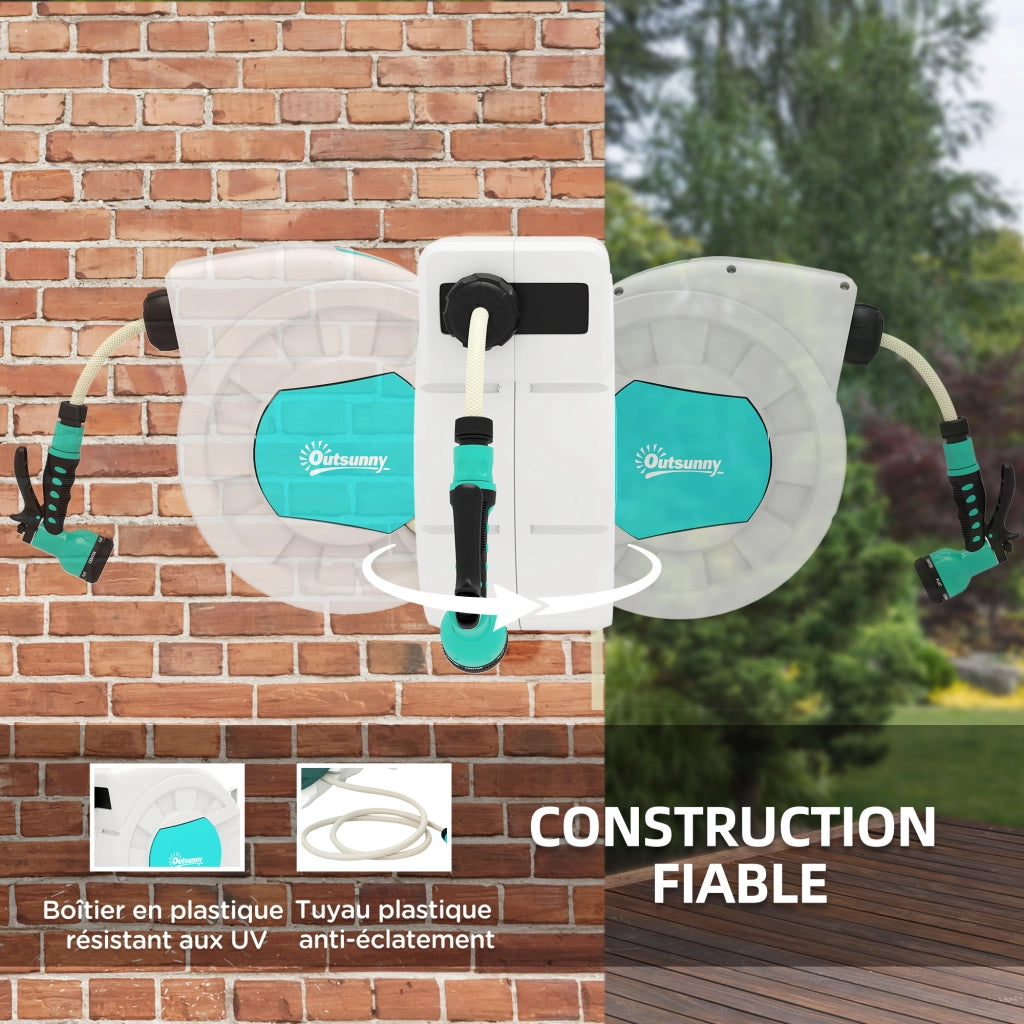 Avvolgitubo Automatico da Parete per Giardino 25+2 m Orientabile 180° 7 Getti Grigio Chiaro 55 x 20 x 42 cm