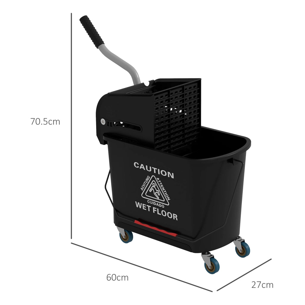 Carrello per le pulizie con secchio da 20 L, pressa e 2 scomparti, nero