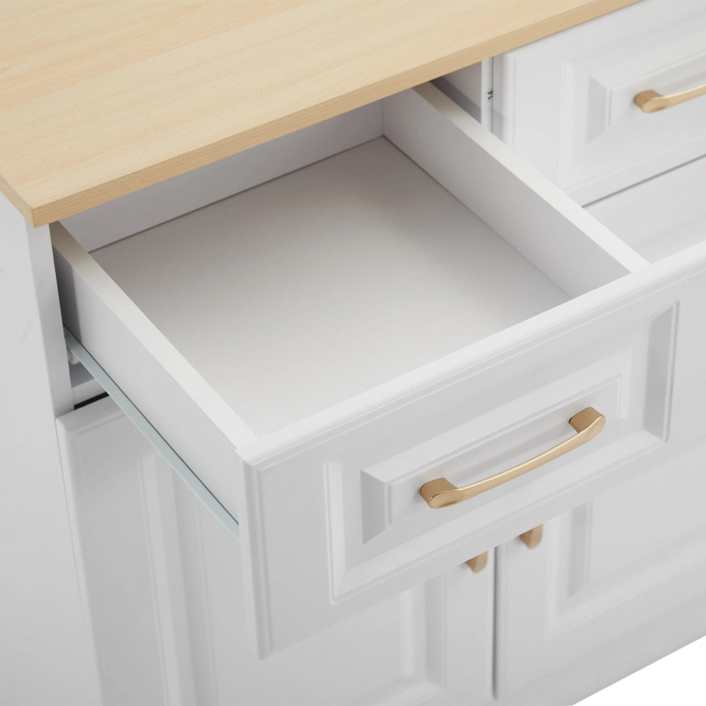 Credenza con 4 ante e 4 cassetti ripiani regolabili in pannello truciolare bianco e rovere 140 × 40 × 75 cm