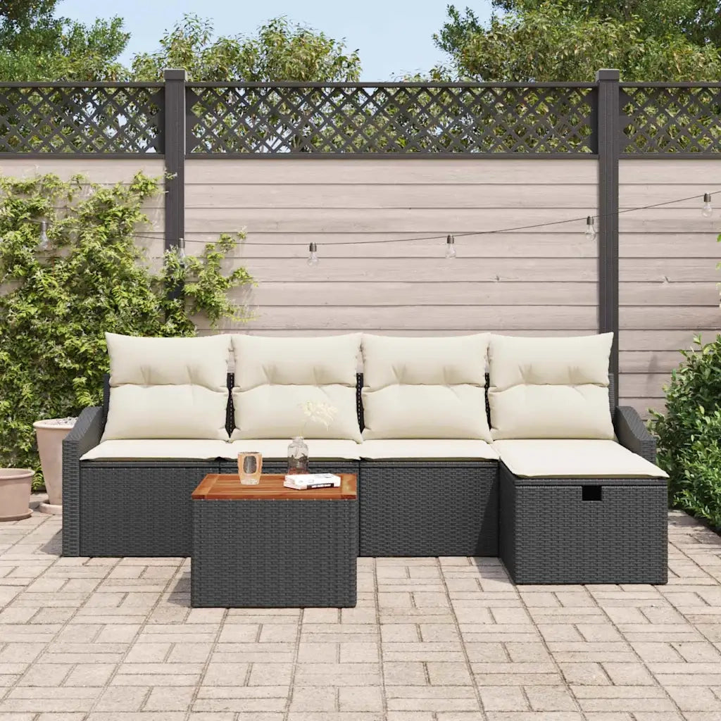 Set Divano da Giardino con cuscino 6 pcs Nero polyrattan