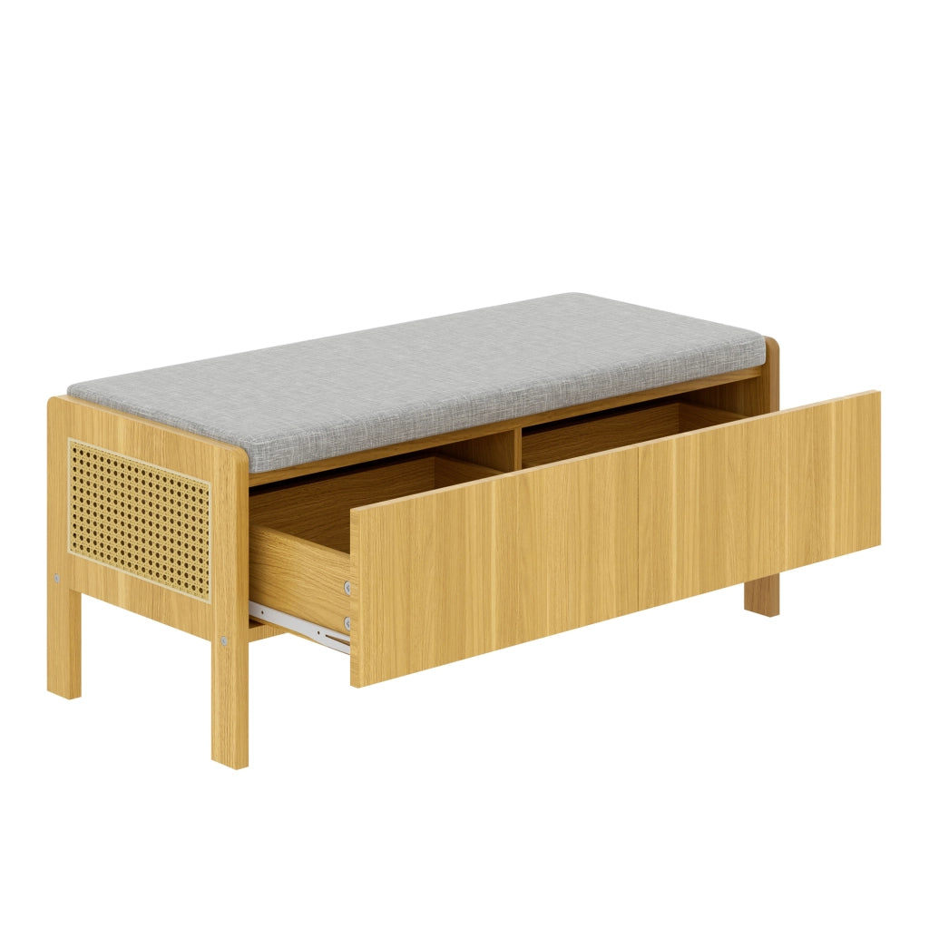 Panca contenitore 113 cm in bamb¨´ e MDF con lati in rattan grigio naturale HAVRYA