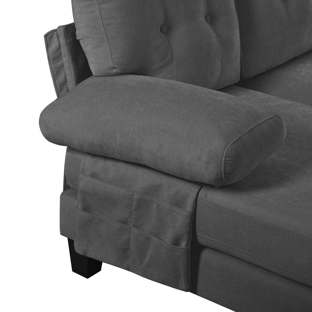 Divano ad angolo a U per 4 persone in Chenille grigio con doppia chaise longue e schienale tufted