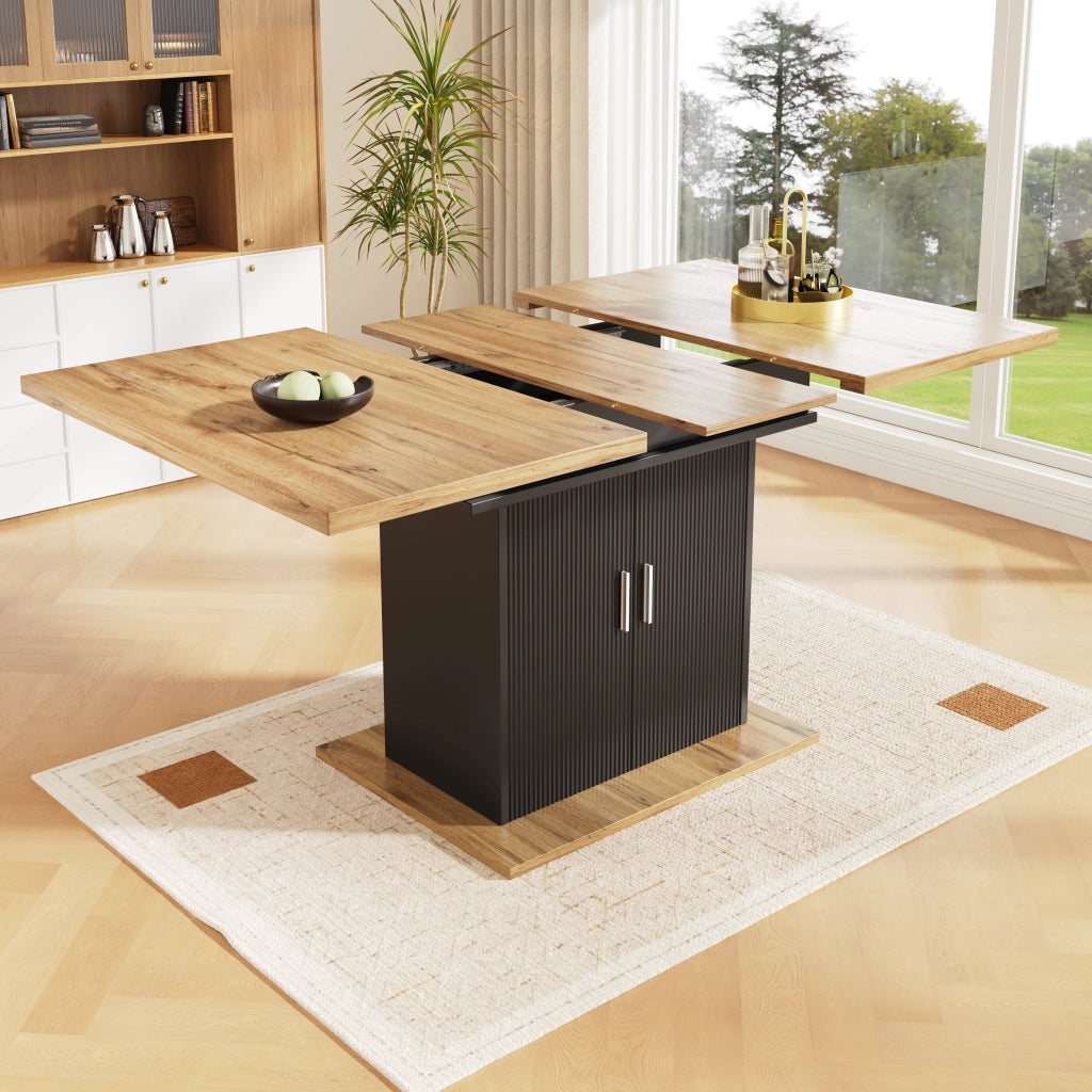 Tavolo allungabile da pranzo con mobile contenitore e ripiani regolabili in MDF nero 110 × 70 × 76 cm