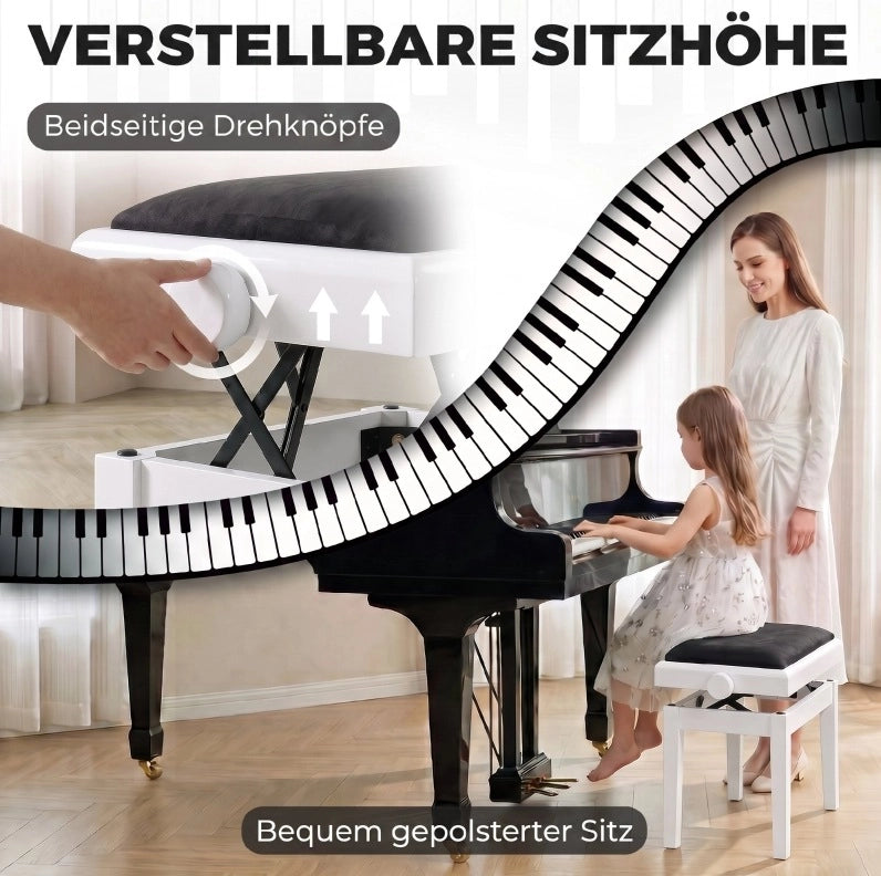 PANCA per Pianoforte Regolabile 61,5x33x45-56 cm Bianca e Nera