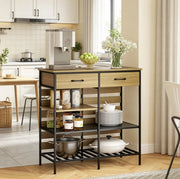 Credenza ULEVR 90x40x91 cm con 2 cassetti e 3 ripiani aperti, pannello truciolare e acciaio naturale e nero