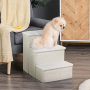 Scaletta per animali 3 gradini pieghevole con vano contenitore in MDF bianco 40 × 54 × 48 cm per divano e auto