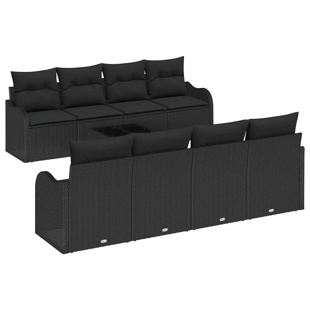 Set Divano da Giardino con cuscino con archiviazione 9 pcs Nero