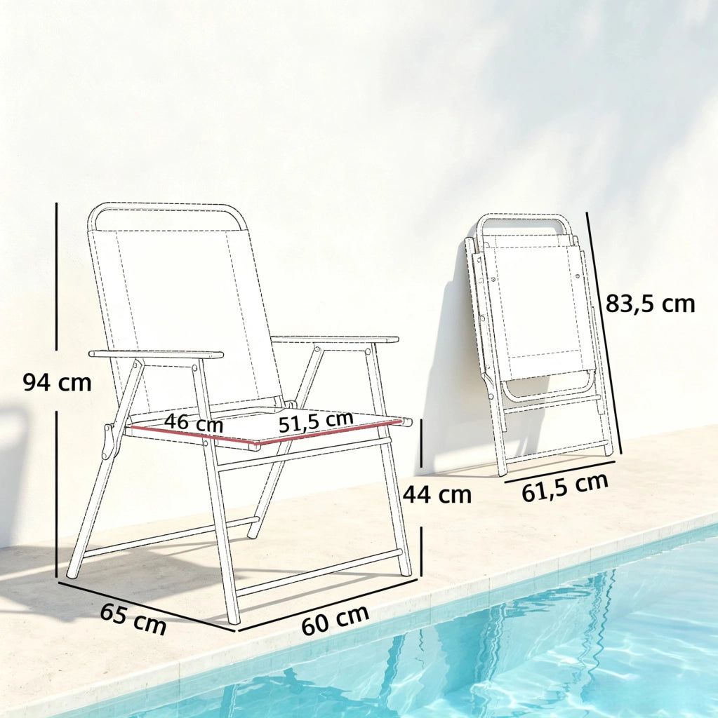 Set di 4 Sedie Pieghevoli da Giardino con Schienale Alto e Braccioli, Telaio in Acciaio Nero, 65x60x94 cm