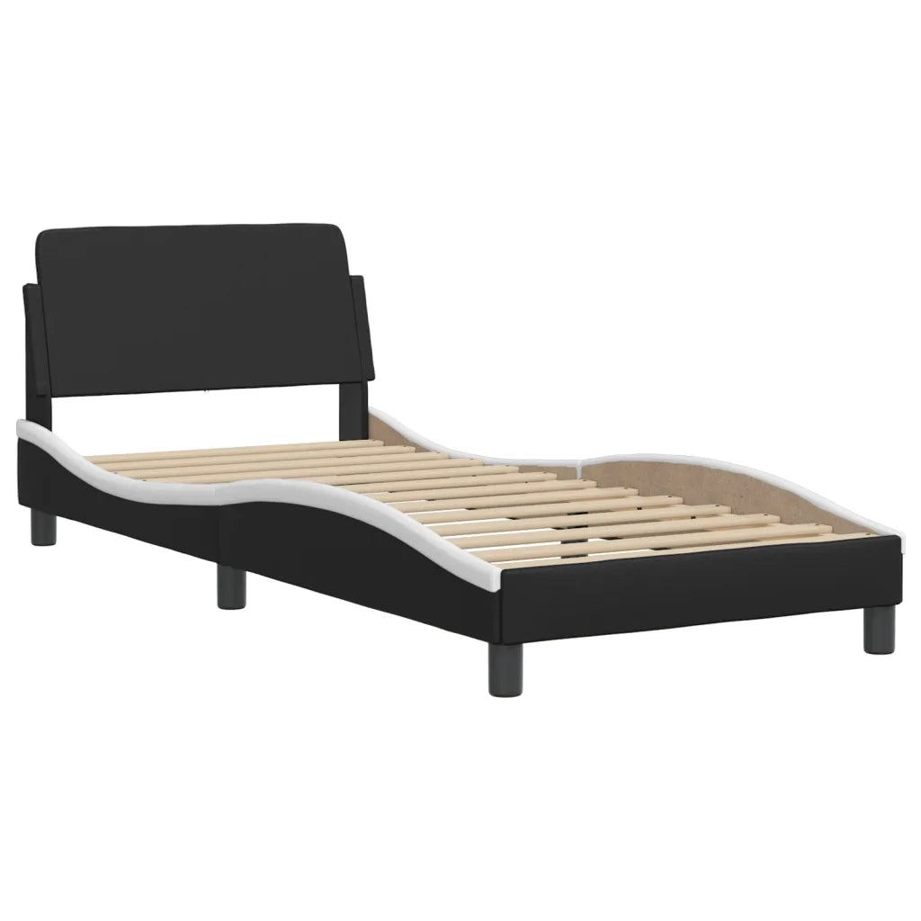 Letto singolo | Letto per adulti | Giroletto con LED senza Materasso Hvar Nero e Bianco 90x190 cm