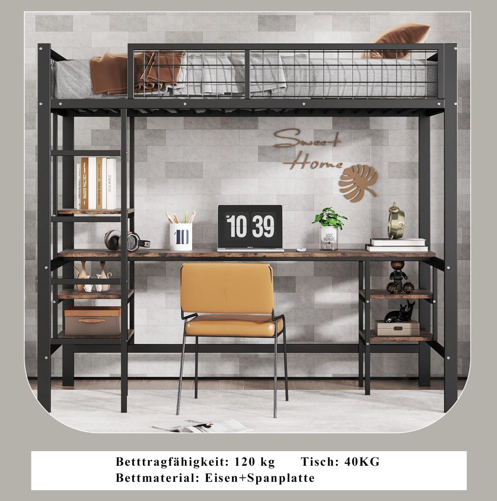 Letto a soppalco 90 x 200 cm con scrivania e ripiani